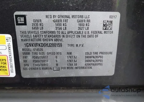 2017 Chevrolet Traverse Ls из США, поврежденный, VIN 1GNKVFKD6HJ280159